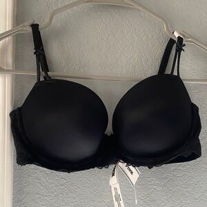 Black Lace Trim Push-Up Bra - pink 32d